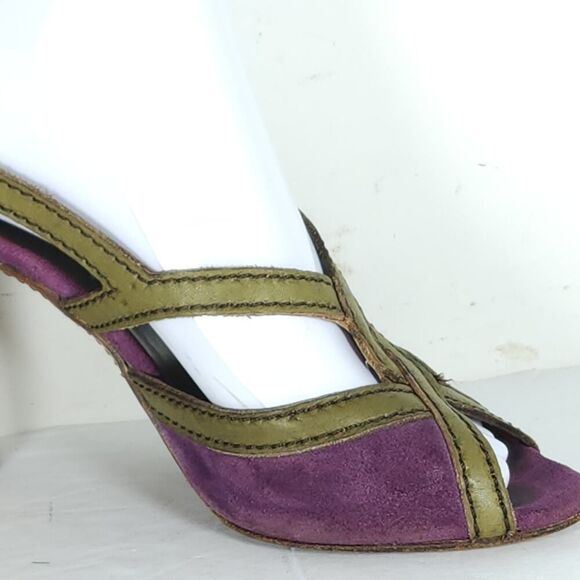 Prada Women's US6-6,5 EU37 Purple Multicolor Suede Leather Peep Toe Heels - Picture 14 of 16